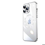 iPhone 14 Pro Max Uyumlu Wireless Şarj Özellikli Sert PC Zore Riksos Magsafe Kapak-Gümüş