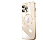 iPhone 13 Pro Max Uyumlu Wireless Şarj Özellikli Sert PC Zore Riksos Magsafe Kılıf-Gold