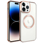 iPhone 14 Pro Max Uyumlu Magsafe Wireless Şarj Özellikli Zore Setro Silikon-Rose Gold
