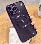 Apple iPhone 14 Pro Max Kılıf Magsafe Köşeleri Renkli Lüx Şeffaf Kamera Korumalı Silikon Kapak