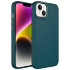 iPhone 14 Plus Uyumlu Metal Çerçeve ve Buton Tasarımlı Silikon NRTK Luna Kılıf-Koyu Yeşil