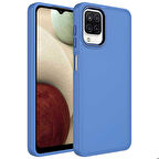 Galaxy M12 Uyumlu Metal Çerçeve ve Buton Tasarımlı Silikon Zore Luna Kapak-Lavendery Gray