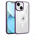 iPhone 14 Uyumlu Zore Wireless Şarj Özellikli Pixel Magsafe Kapak-Derin Mor