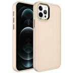 iPhone 12 Pro Max Uyumlu Metal Çerçeve ve Buton Tasarımlı Sert Zore Botox Kılıf-Krem