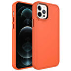 iPhone 12 Pro Max Uyumlu Metal Çerçeve ve Buton Tasarımlı Sert Zore Botox Kılıf-Turuncu