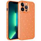 iPhone 12 Pro Max Uyumlu Kamera Korumalı Simli Lüks Zore Koton Kapak-Turuncu