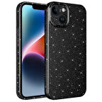 iPhone 14 Uyumlu Kamera Korumalı Simli Lüks Zore Koton Kılıf-Siyah