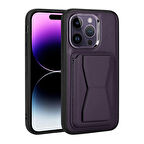 iPhone 14 Pro Uyumlu Kartlıklı Standlı ​Pu Deri Zore Memo Kapak-Koyu Mor