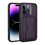 iPhone 14 Pro Uyumlu Kartlıklı Standlı ​Pu Deri Zore Memo Kılıf-Koyu Mor