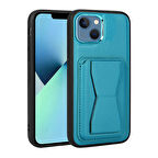 iPhone 13 Uyumlu Kartlıklı Standlı ​Pu Deri Zore Memo Kılıf-Mavi