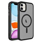 iPhone 11 Uyumlu Mat Arka Yüzey Wireless Şarj Özellikli Zore Flet Magsafe Kılıf-Siyah