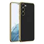 Galaxy S23 Uyumlu Deri Görünümlü Kenarları Elektroplating Kaplama Zore Fizyon Kılıf-Siyah