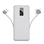 Beyaz PW-05 Hızlı Led Göstergeli Micro Lightning Type-C Kablolu Taşınabilir Powerbank 10000mAh Zore