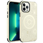 iPhone 13 Pro Uyumlu Zore Wireless Şarj Özellikli Desenli Hot Kapak-Gold