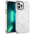 iPhone 12 Pro Max Uyumlu Zore Wireless Şarj Özellikli Desenli Hot Kılıf-Beyaz