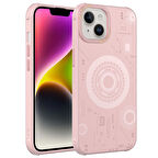 iPhone 14 Plus Uyumlu Zore Wireless Şarj Özellikli Desenli Hot Kapak-Rose Gold