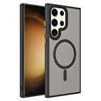 Galaxy S23 Ultra Uyumlu Mat Arka Yüzey Wireless Şarj Özellikli Zore Flet Magsafe Kapak-Siyah