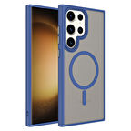 Galaxy S23 Ultra Uyumlu Mat Arka Yüzey Wireless Şarj Özellikli Zore Flet Magsafe Kılıf-Mavi