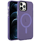 iPhone 12 Pro Uyumlu Zore Magsafe Şarj Özellikli Buzlu Transparan C-Pro Sert Kılıf-Derin Mor