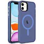 iPhone 12 Uyumlu Zore Magsafe Şarj Özellikli Buzlu Transparan C-Pro Sert Kılıf-Lacivert