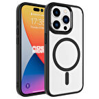 iPhone 15 Pro Max Uyumlu Wireless Şarj Özellikli Zore Krom Magsafe Silikon Kılıf-Siyah