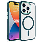 Apple iPhone 15 Pro Max Kılıf Wireless Şarj Özellikli Zore Krom Magsafe Silikon Kapak-Koyu Yeşil