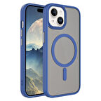 iPhone 15 Plus Uyumlu Mat Arka Yüzey Wireless Şarj Özellikli Zore Flet Magsafe Kılıf-Mavi