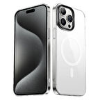 Apple iPhone 15 Pro Max Kılıf Zore Wireless Şarj Özellikli Şeffaf G-Glass Kapak-Siyah