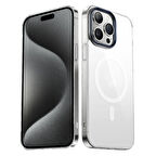 iPhone 15 Pro Max Uyumlu Zore Wireless Şarj Özellikli Şeffaf G-Glass Kılıf-Lacivert