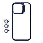 iPhone 15 Pro Max Uyumlu Kamera Lens Korumalı Standlı Zore Klon Lensli Kapak-Lacivert