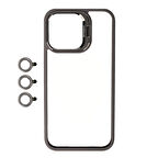 iPhone 15 Pro Max Uyumlu Kamera Lens Korumalı Standlı Zore Klon Lensli Kapak-Gri