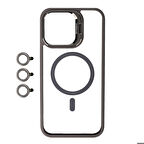 iPhone 15 Pro Uyumlu Magsafe Wireless Şarj Özellikli Standlı Zore Magsafe Klon Lensli Kapak-Gr