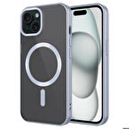 iPhone 15 Plus Uyumlu Mat Tasarımlı Magsafe Wireless Şarj Özellikli Zore Mat Setro Kapak-Gümüş