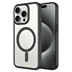 iPhone 15 Pro Uyumlu Wireless Şarj Özellikli Sert PC Zore Mat Riksos Magsafe Kılıf-Siyah