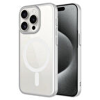 iPhone 15 Pro Max Uyumlu Wireless Şarj Özellikli Sert PC Zore Mat Riksos Magsafe Kılıf-Gümüş