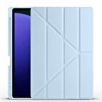 Galaxy Tab S9 Plus Kılıf  Uyumlu ​MKST Tri Folding Kalem Bölmeli Standlı Kılıf-Mavi