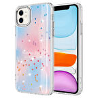iPhone 11 Uyumlu Simli Desenli Parlak Zore Task Kapak-Mavi