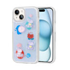 iPhone 15 Uyumlu Kabartma Figürlü Parlak Zore Minimini Silikon Kılıf-Mor