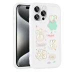 iPhone 15 Pro Uyumlu Kabartma Figürlü Parlak Zore Toys Silikon Kılıf-Beyaz