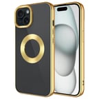iPhone 15 Uyumlu Tek Kamera Çerçeveli Logo Gösteren Zore Omega Kılıf-Gold