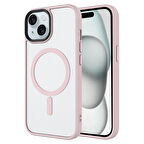iPhone 15 Plus Uyumlu Mat Arka Yüzey Wireless Şarj Özellikli Zore Flet Magsafe Kapak-Pembe