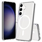 Galaxy S24 Uyumlu Zore Magsafe Şarj Özellikli Şeffaf Sert PC Zore Embos Kılıf-Renksiz