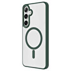 Galaxy S24 Uyumlu Magsafe Şarj Özellikli Krom Magsafe Silikon Zore Kılıf-Koyu Yeşil