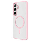 Galaxy S24 Kılıf Magsafe Şarj Özellikli Zore Krom Magsafe Silikon Kapak-Pembe