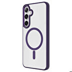 Galaxy S24 Uyumlu Magsafe Şarj Özellikli Krom Magsafe Silikon Zore Kapak-Derin Mor