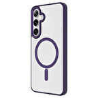 Galaxy S24 Uyumlu Magsafe Şarj Özellikli Krom Magsafe Silikon Zore Kılıf-Derin Mor