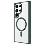Galaxy S24 Ultra Uyumlu Magsafe Şarj Özellikli Krom Magsafe Silikon Zore Kılıf-Koyu Yeşil