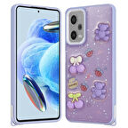 Redmi Note 12 Pro Plus 5G Kılıf Parlayan Sıvılı Simli Kabartma Figürlü Zore Cevze Kapak-Pembe