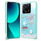 Xiaomi Mi 13T Kılıf Parlayan Sıvılı Simli Kabartma Figürlü Zore Cevze Kapak-Yeşil