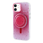 iPhone 11 Zore Magsafe Şarj Özellikli Tak-Çıkar Pop Soketli Zore Tiktok Kılıf-Pembe Koyu